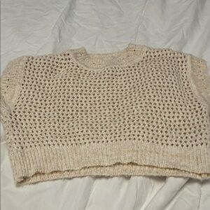 Zara Cream Open-Knit Cropped Sweater Top